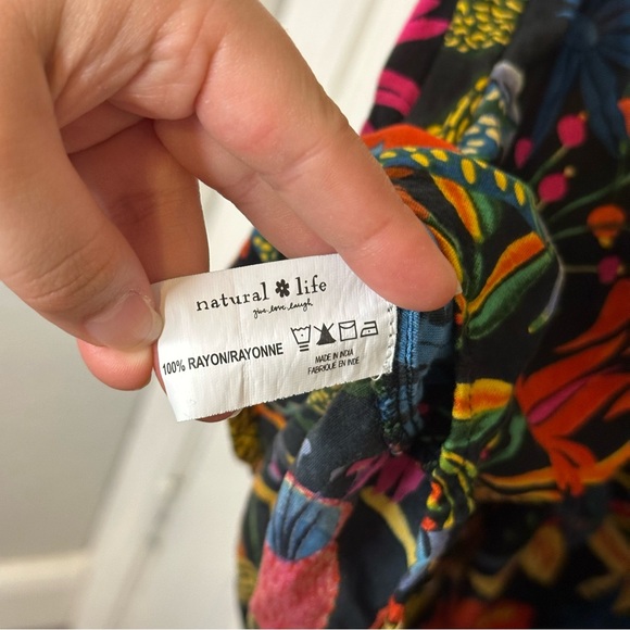 Natural Life Black Neon Floral 100% Rayon Patti Mini Dress M Boho Coastal Beach - Picture 7 of 7